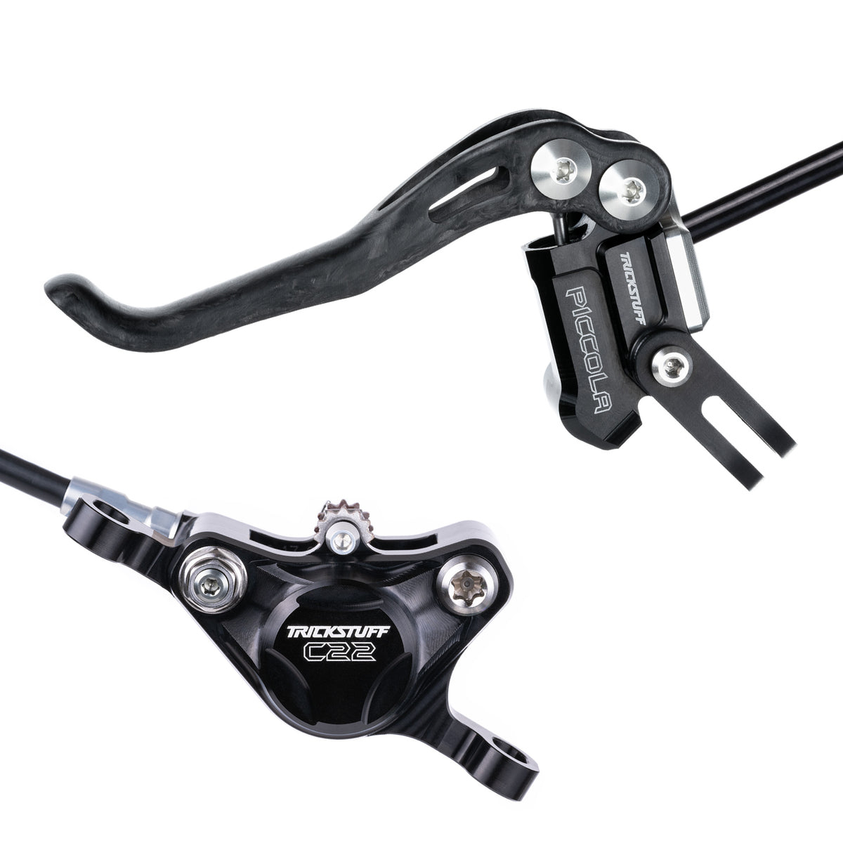 Freno Trickstuff Piccola Carbon Cuerpo negro / maneta plata Post-Mount adelante y atrás Moto (invertidas)