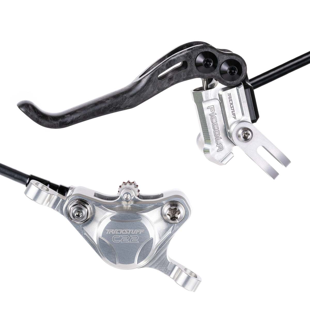 Freno Trickstuff Piccola Carbon Cuerpo plata / maneta negra Post-Mount adelante y atrás Moto (invertidas)