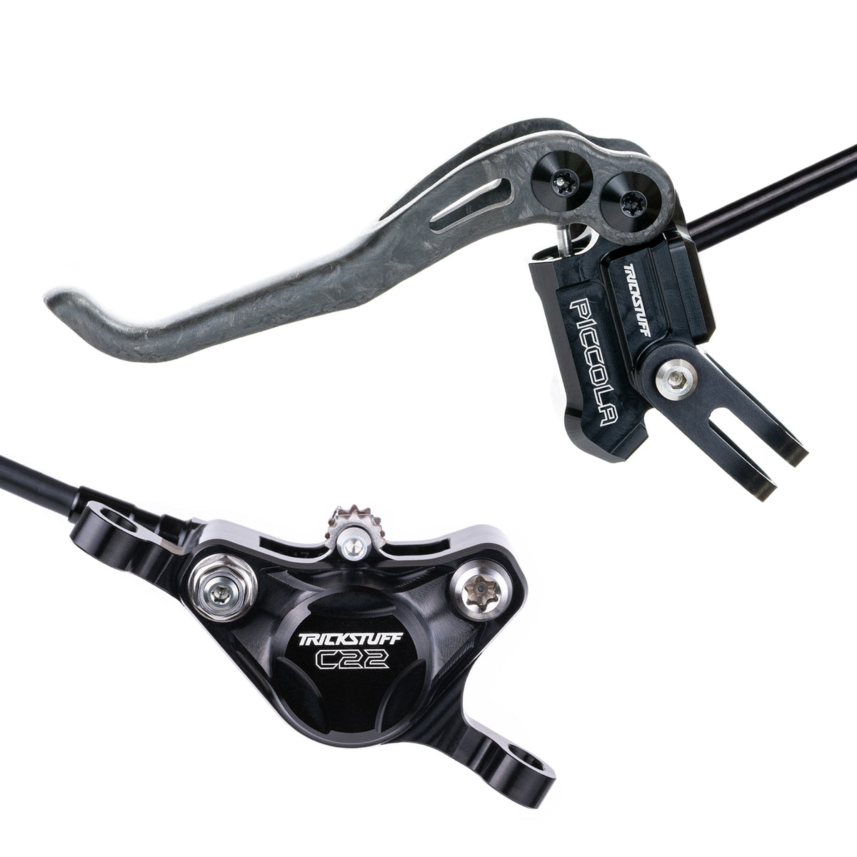 Freno Trickstuff Piccola Carbon Cuerpo negro / maneta negra Post-Mount adelante y atrás Moto (invertidas)
